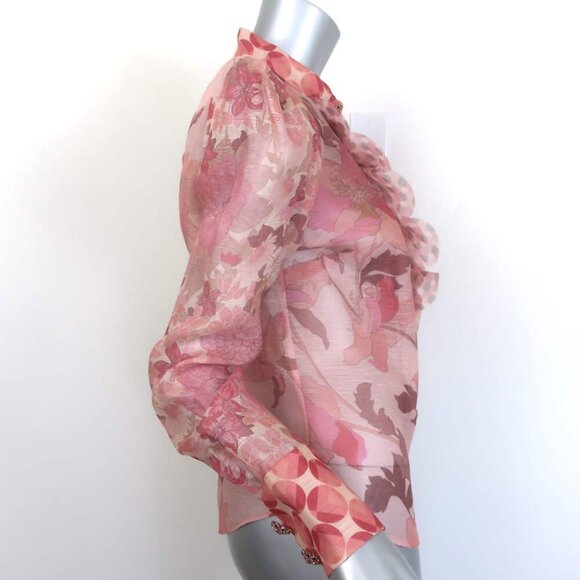 Zimmermann Concert Scalloped Shirt Pink Floral Print Organza Size 1 NEW - Picture 4 of 8